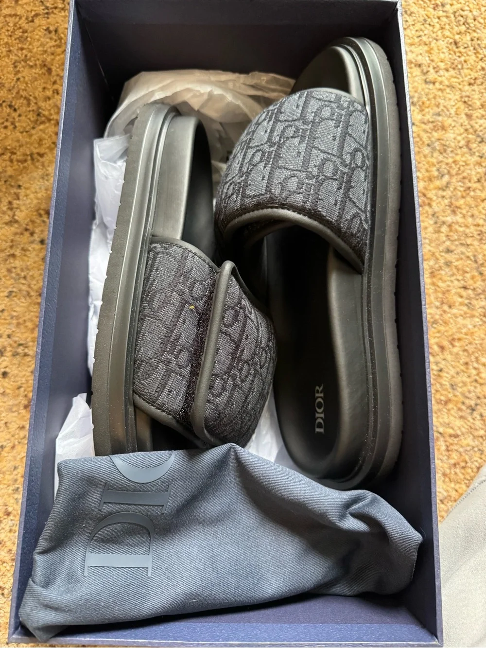 Dior Men’s Black Jacquard Logo Slide Sandals